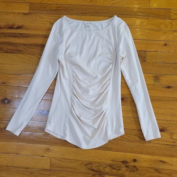 Sundance Tops - Sundance Shirt Womens S Pink Cotton Stretch 3/4 Sleeve Round Neck Ruched Front